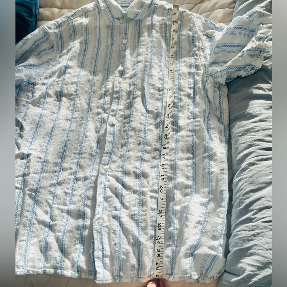 Banana Republic LINEN-COTTON RESORT SHIRT Light Blue / White